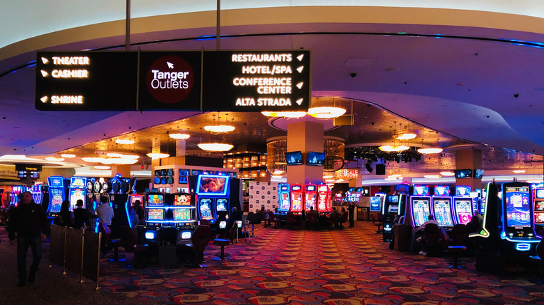 Foxwoods casino and a sign for Tanger Outlets