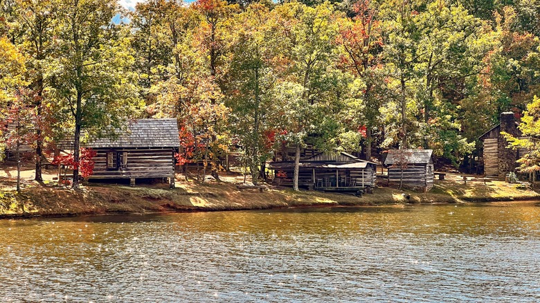 Log cabins near the lakeshore at Hart Square Village