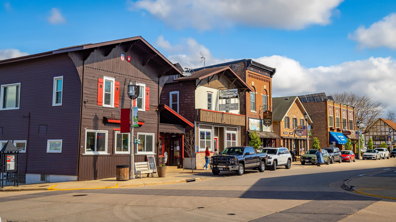Swiss-style architecture in the streets of New Glarus, Wisconsin