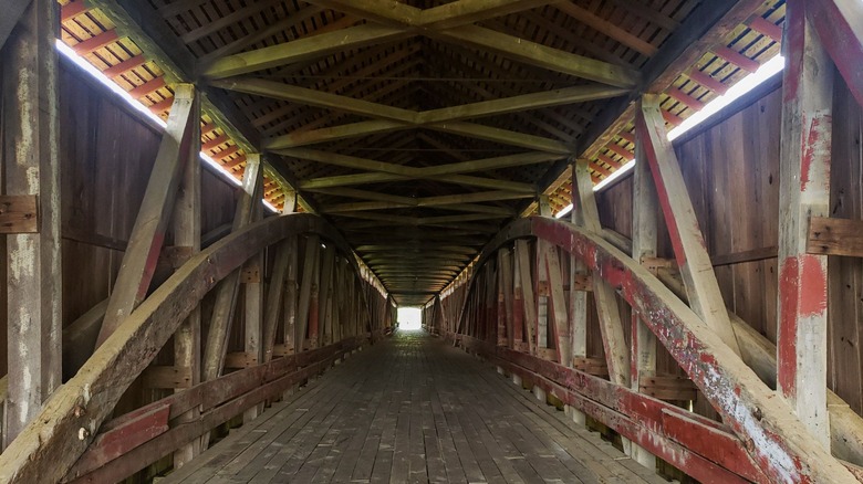 The interior of the Medora Covered Bridge