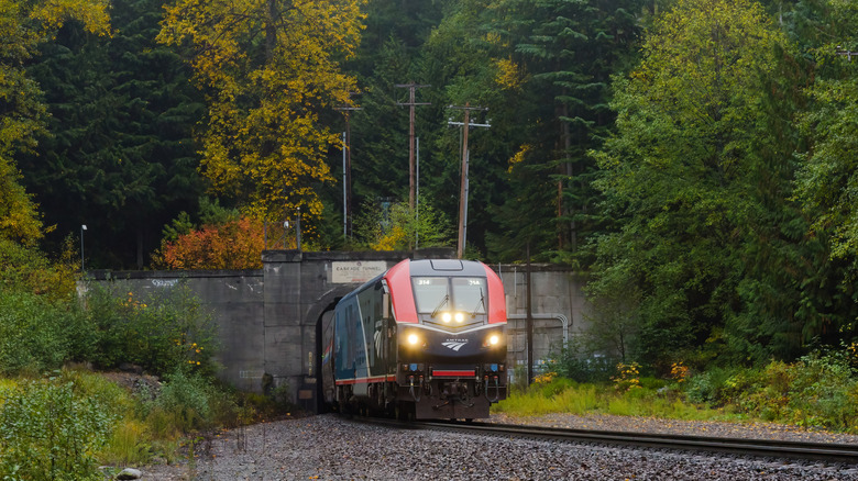 AMTRAK Empire builder heading west out of the Cascade Tunnel