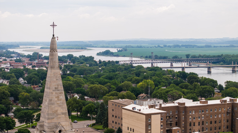 Aerial view of cathedral in South Dakota near the Missouri River