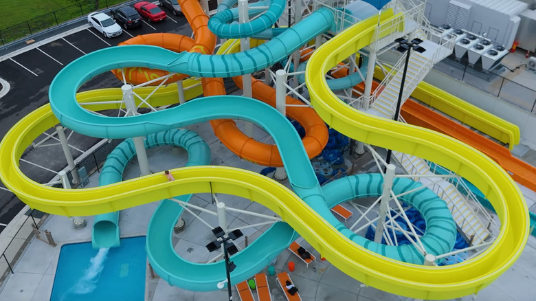 An aerial view of Blue Surf Bay's outdoor water slides