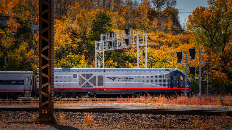 Amtrak train in fall