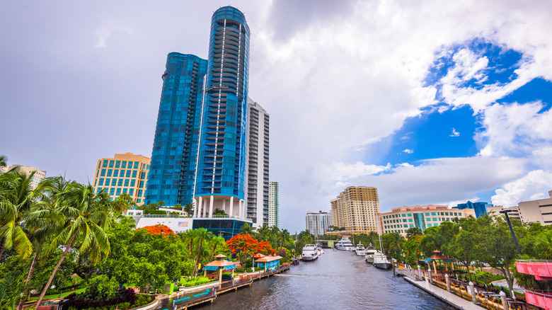 Shops, restaurants, and parks along The Riverwalk in Fort Lauderdale, Florida