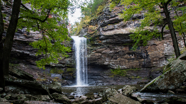 waterfall coming off of mountain