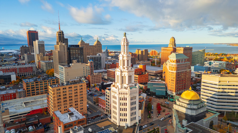 Downtown Buffalo, New York on a slightly cloudy day