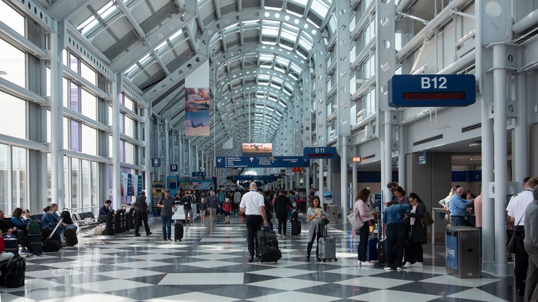 Departure gates inside O'Hare International airport.