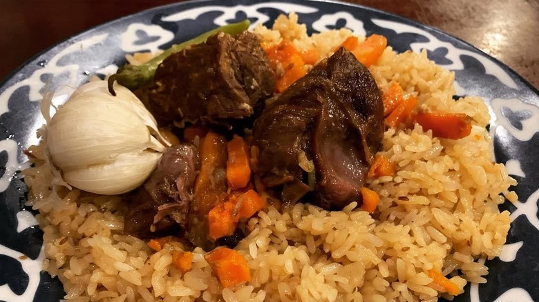 Meat and rice dish from Choyhana Silk Road in Gaithersburg, Maryland