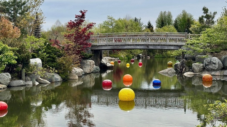 A bridge over a waterway in Frederick Meier Gardens & Sculpture Park, Grand Rapids, Michigan