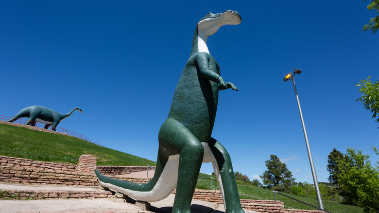Giant concrete dinosaurs at Dinosaur Park in Rapid City, South Dakota
