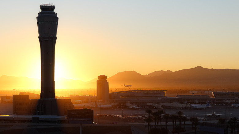 Sunrise behind Harry Reid International Airport