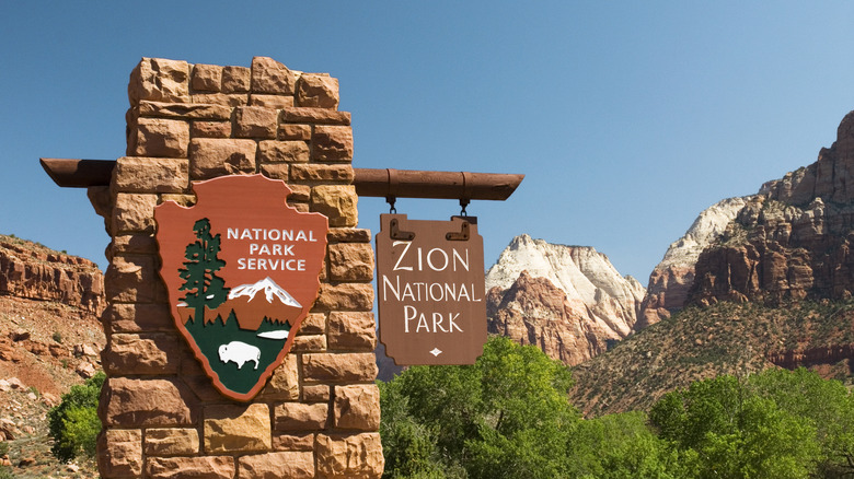 The entrance to Zion National Park
