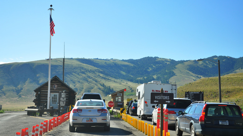 Visitors waiting to enter Yellowstone National Park