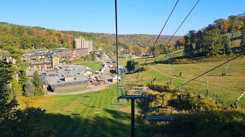 Ski lift with mountain scenery at Seven Springs Resort in Champion, Pennsylvania