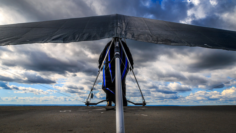 A hang glider preparing for takeoff