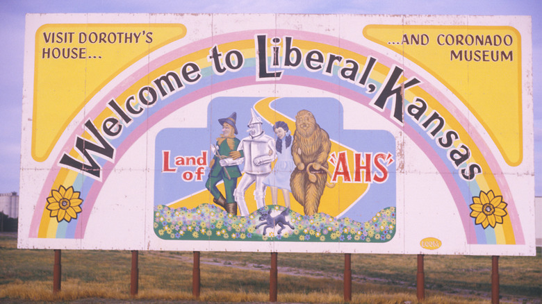 A welcome sign for Liberal, Kansas