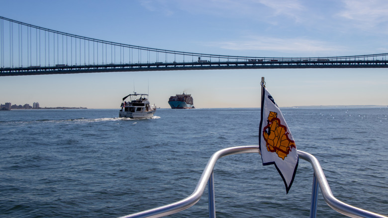 Following another Loop boat under the Verrazzano-Narrows Bridge in New York