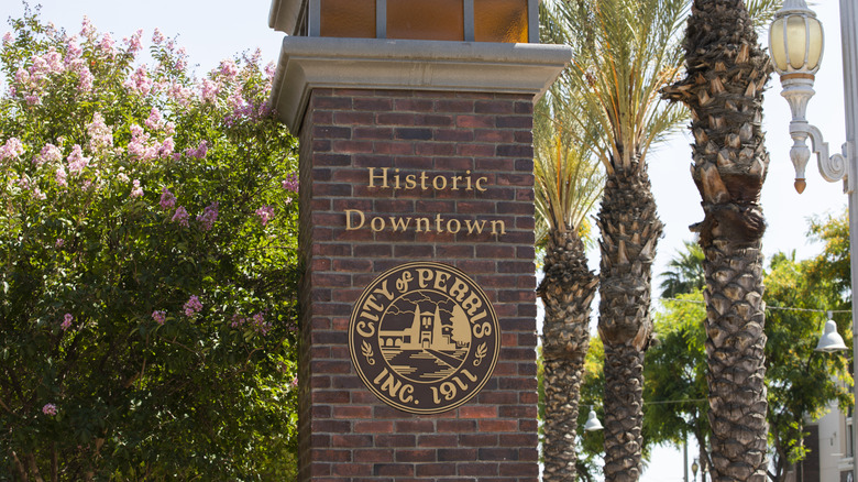 City of Perris plaque in historic downtown Perris