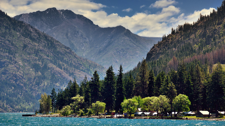 Cabins in the Lucerne Campground along the shores of Lake Chelan, Washington