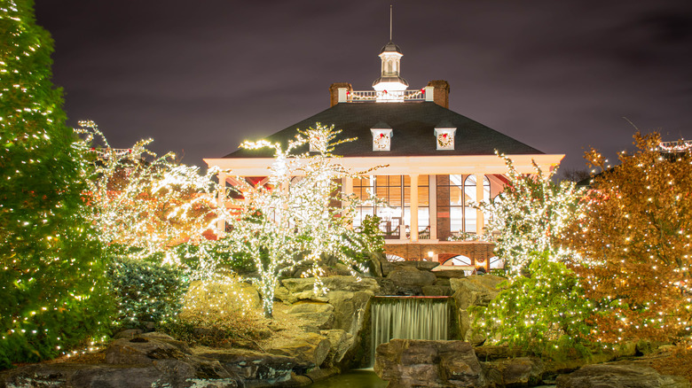 The Gaylord Opryland Hotel in Nashville, Tennessee at night with Christmas lights