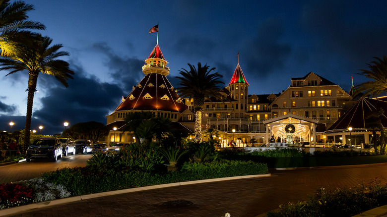 The Hotel Del Coronado lit up for Christmas