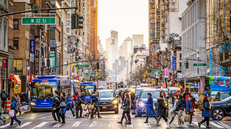 People walking through Midtown Manhattan