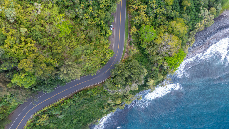 An aerial view of a section of Road to Hana in Maui, Hawaii