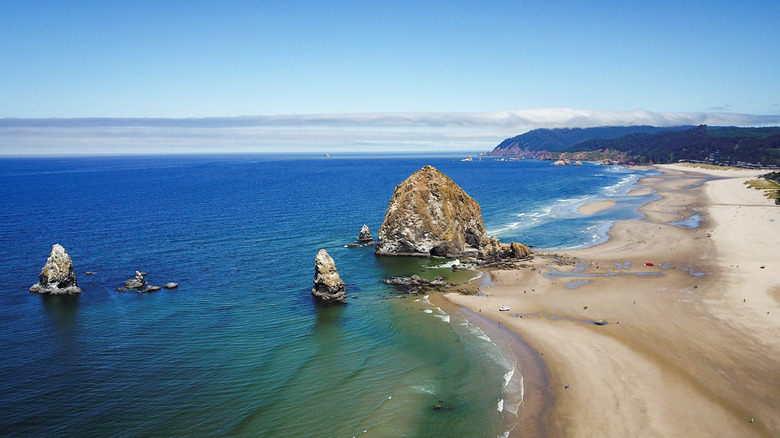 Aerial shot of Canon Beach in Oregon