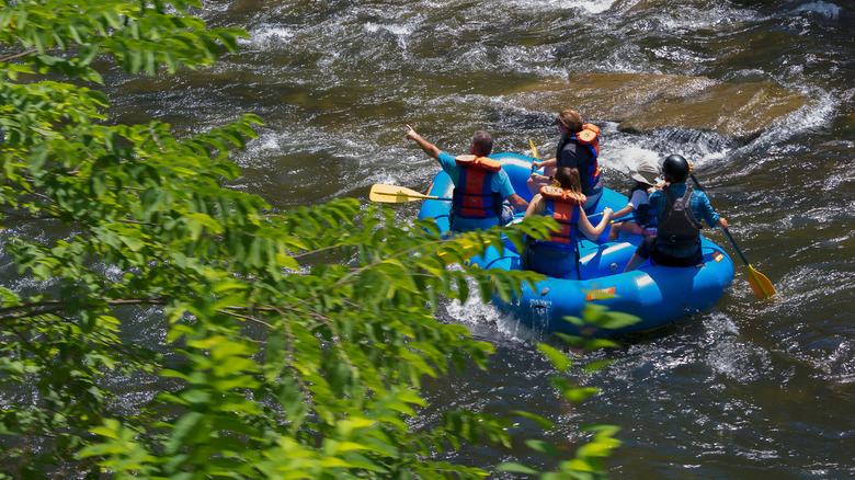 People rafting down the Nantahala River in Nantahala National Forest