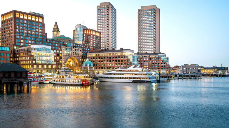 Boats and buildings along Boston Harbor
