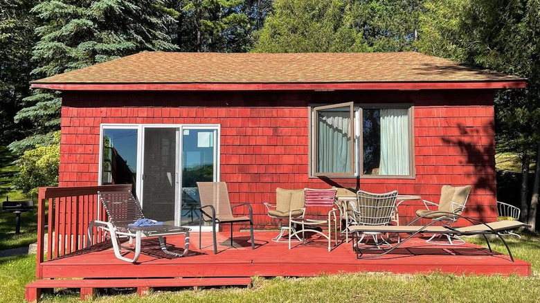 A red cabin at Fair Hills Resort, Detroit Lakes, Minnesota