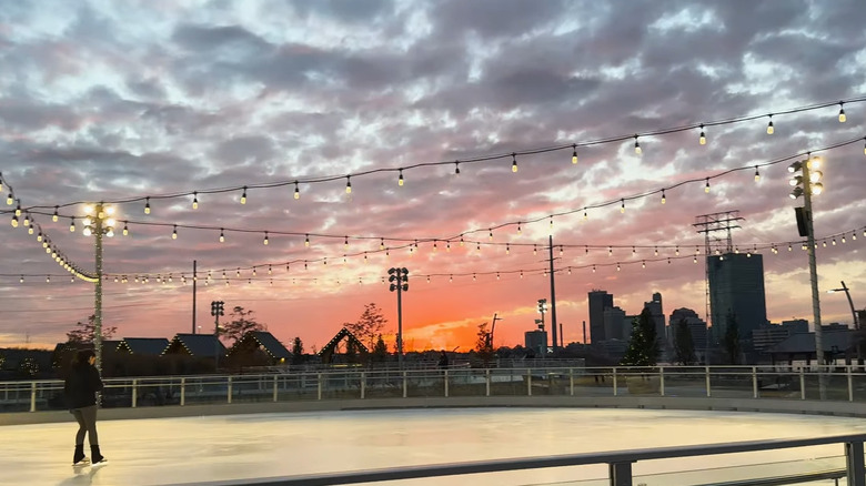Ice skating at Glass City Metropark in Toledo at sunset