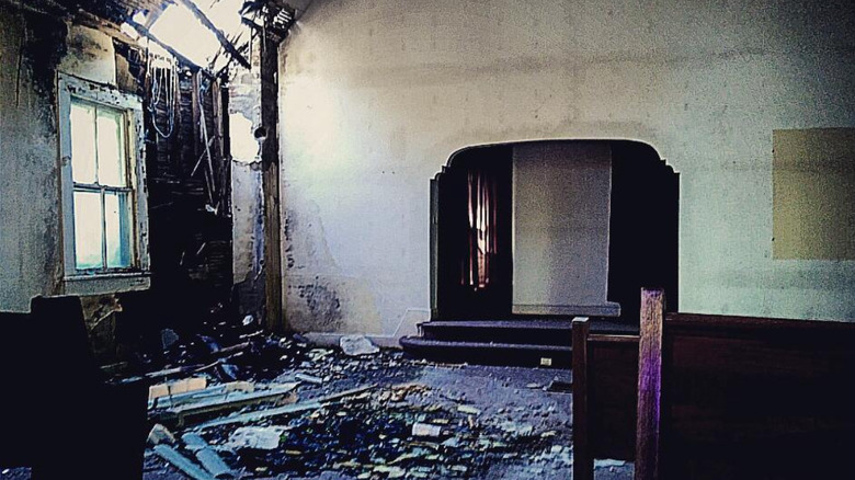 The crumbling interior of Jones Gap Baptist Church, North Carolina