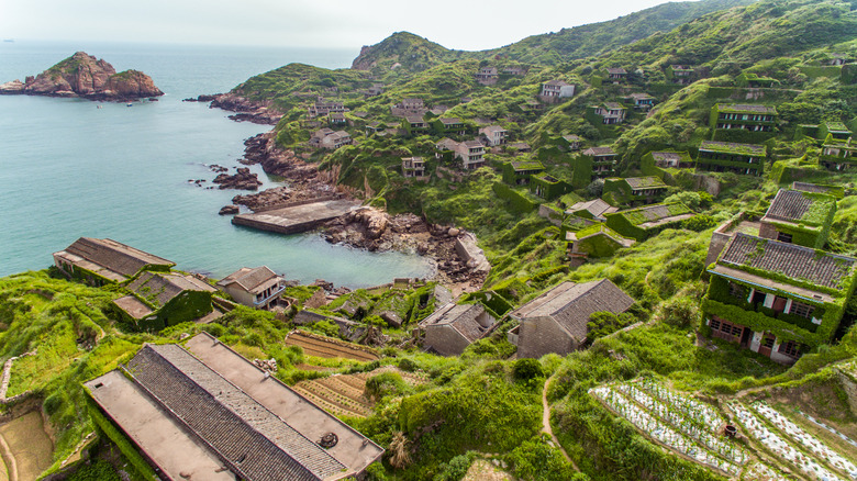 The abandoned fishing village of Houtouwan, China, overlooking the ocean