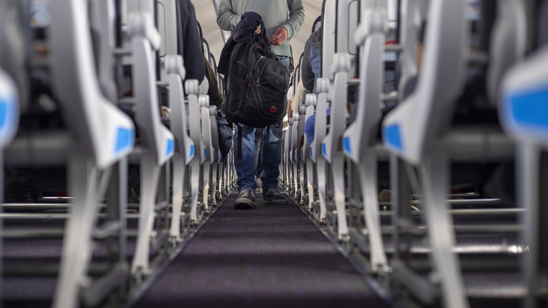 Aisle of the seats on a plane