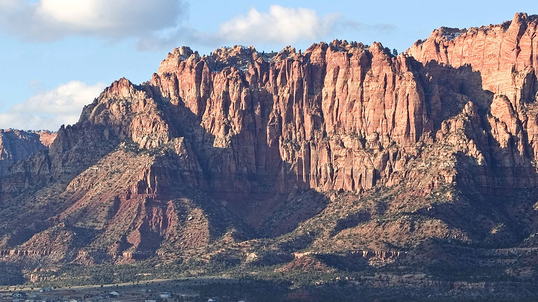 Red cliffs rising above the town of Colorado City, Arizona