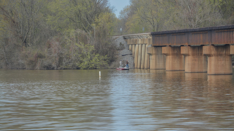 A railroad bridge over Lake Dardanelle on the Arkansas River in Clarksville