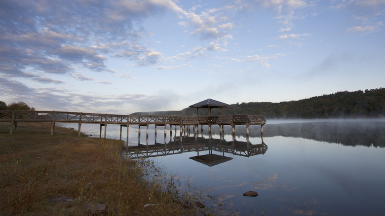 Pier on a foggy morning in Clarksville, Arkansas