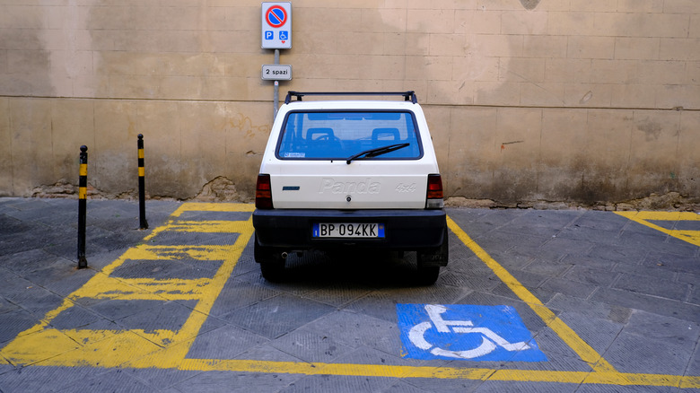 Yellow lined handicapped parking spot