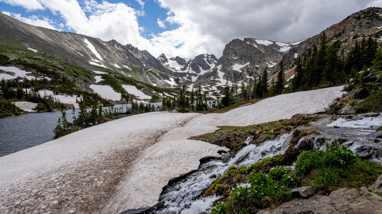 Melting ice runs downhill on the Isabelle Glacier Trail