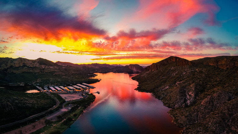 Colorful sunset over Arizona's Canyon Lake