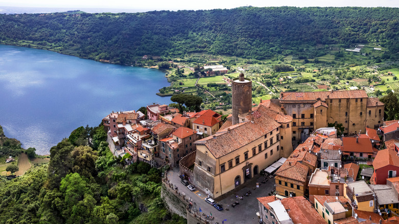 town of Nemi overlooking the lake below