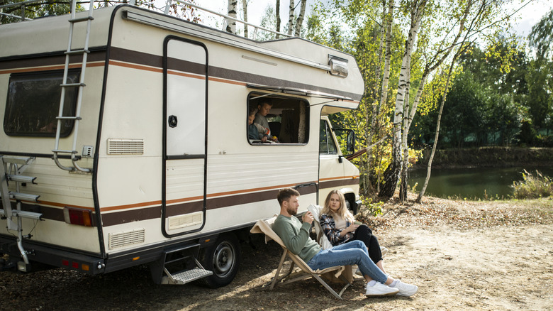 Family enjoying the great outdoors at an RV campground