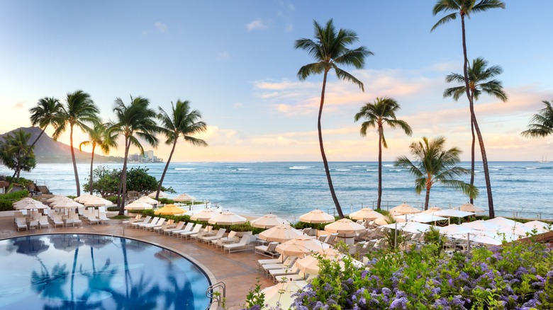 View of Hakelukani pool overlooking the beach at Waikiki