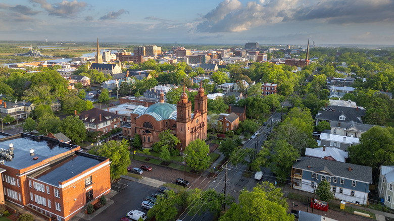 Aerial view of downtown Wilmington, NC