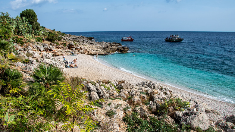 The white pebble beach of Cala Tonnarella dell'Uzzo in Sicily