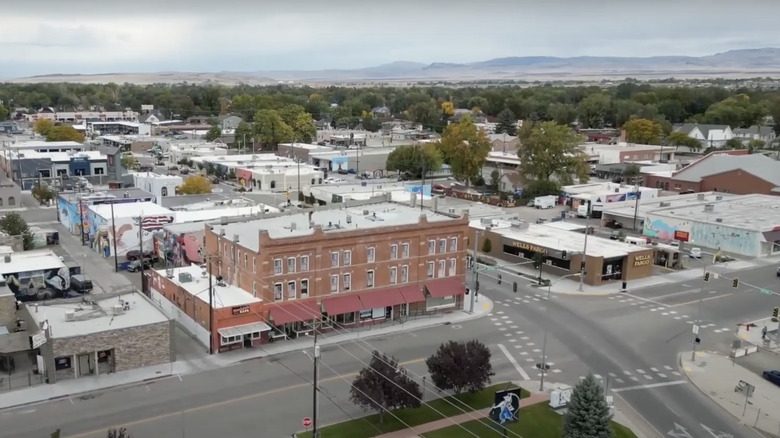 Downtown Mountain Home, Idaho from a drone