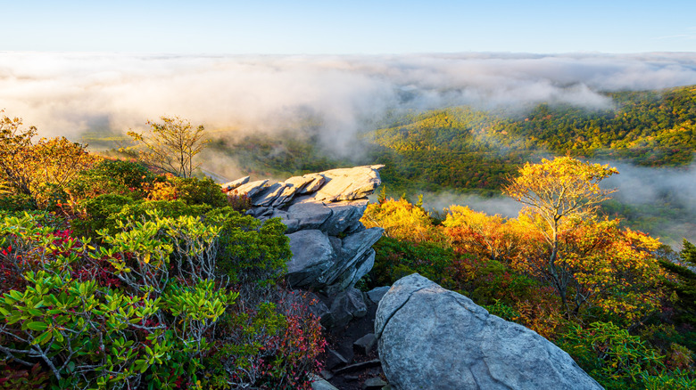 Rough Ridge Lookout along the Tanawha Trail, Blue Ridge Parkway, North Carolina in fall season.