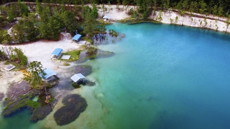 Aerial view of Blue Lagoon and surrounding pine forest